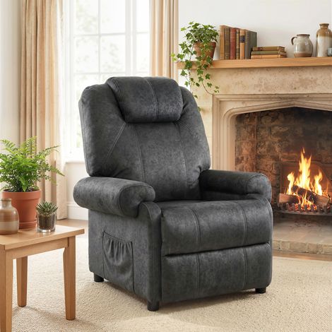 Sillón Relax Reclinable Manual Sillón Relax de Terciopelo con Reposabrazos Reposapiés Acolchado Grueso Negro (1/5)