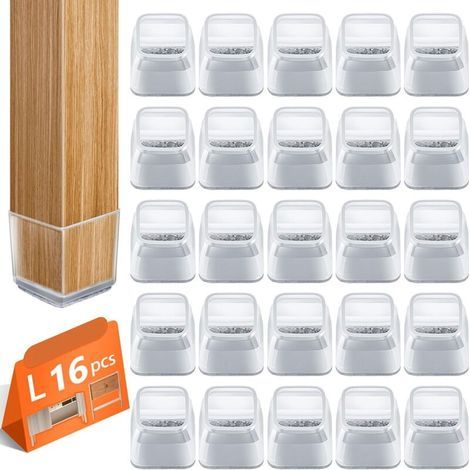 16 protezioni quadrate per gambe di sedie, cuscinetti per sedie, protezioni trasparenti in silicone per pavimenti in legno e piastrelle, per gambe di sedie con feltrini (1/5)