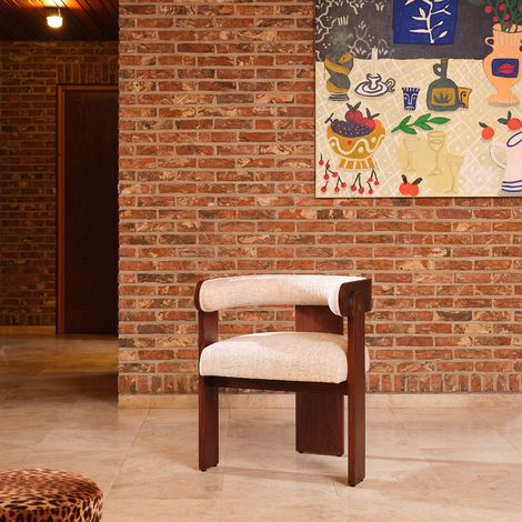 Chaise en mindi massif et tissu texturé (1/5)