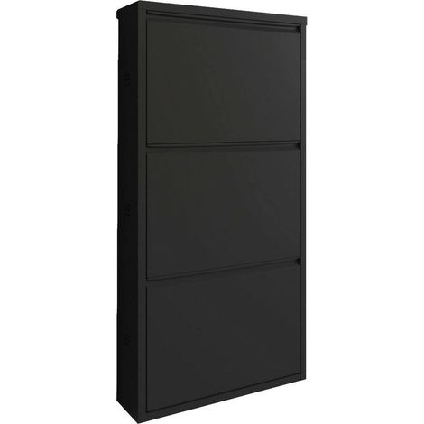 Dmora - Schuhschrank Eliseo, Schuhregal, Mehrzweck-Eingangsgarderobe, Möbel für Schuhe, 50x15h104 cm, Schwarz, mit verstärkter Verpackung
