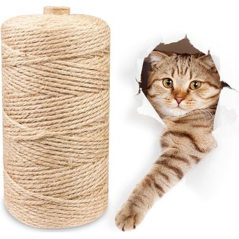 5mm x 50m Cat Tree Rope, Natural Jute Sisal, Hemp Rope, Decorative Jute Rope, Scratch Cord for Posts, Rope for Cat Tree Repair and Replacement (1/5)