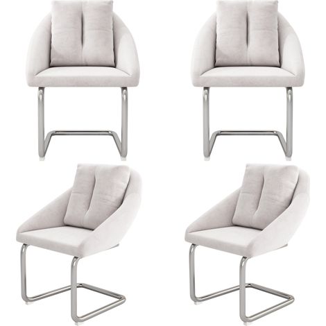 Set de 4 sillas de comedor de terciopelo beige con cojín y base de metal (1/5)