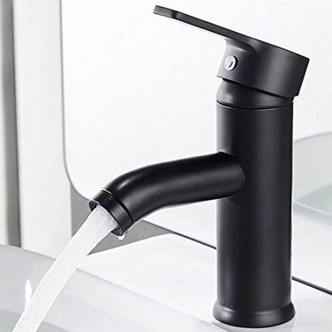 Matte Black Faucet, Copper Bathroom Basin Mixer, Hot and Cold Water, Matte Sink Faucet, Elegant Retro Design, Single-Hole Lever Tap, Durable Basin (1/4)
