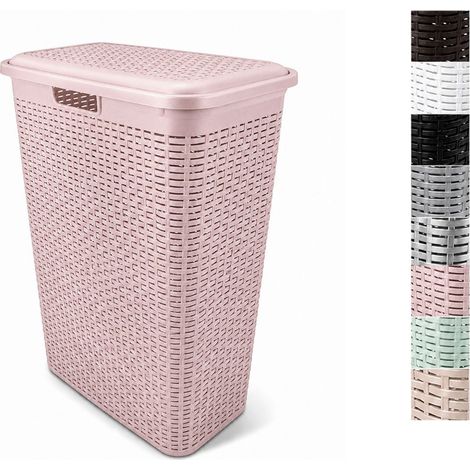 Cesto Ropa Sucia Pongotodo con Tapa y Asas Cesta Colada Plástico Ratán Cubo Ropa Sucia Baño Dormitorio 38L/48L/60L