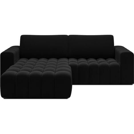 Canapé d’angle tissu capitonné BOZEN – Convertible et rangement-Noir-angle gauche (1/5)