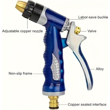 Pistolet À Eau - Buse En Laiton Réglable - Pour Arrosage Jardin Et Nettoyage Extérieur - 1 Pièce (1/5)
