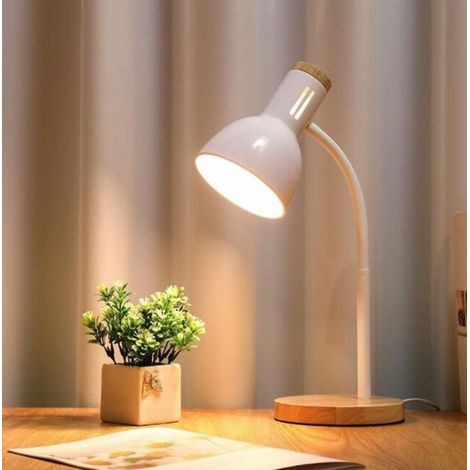 Lampe chevet LED bois/métal blanc E27, pour bureau et enfant (1/4)