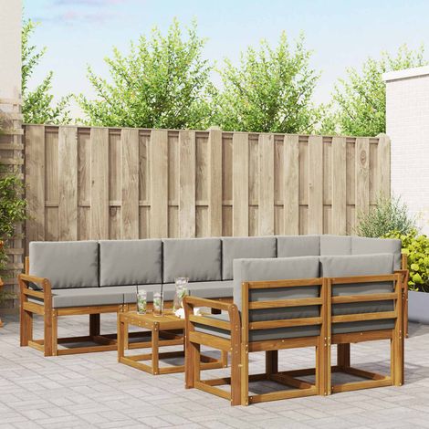 Outdoor-Sofagarnitur mit Kissen 9 pcs Natürlich und Hellgrau