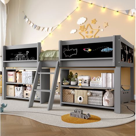 Letto a soppalco per bambini 90x200 cm in legno grigio salvaspazio FloraGrace (1/5)