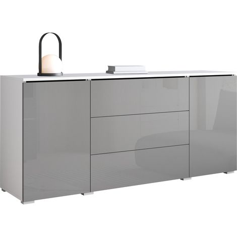 Cómoda Mirfivo 102, Gris brillante, Con cajones y puertas, Número de cajones: 3, 66x150x40cm