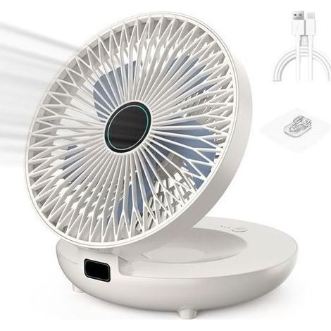 Ventilateur de cuisine à double usage, ventilateur mural rechargeable, ventilateur sans fil pour chambre à coucher, ventilateur de bureau sans fil-blanc (1/5)