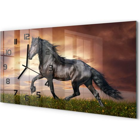 Horloge Murale XXL 60x30 cm Design Moderne en Verre Trempé Salon Salle à Manger Cheval (1/5)