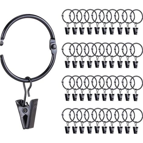 Packung mit 42 aufklappbaren Gardinenringen mit Clips, 2,5 cm Innendurchmesser, Vintage-Dekorationsstil, rostbeständig (1/5)