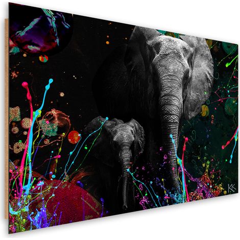 Quadro deco panel, Elefante su uno sfondo colorato - 60x40 (1/5)