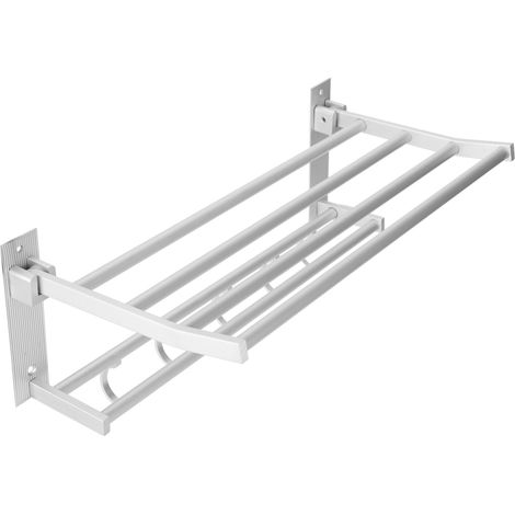 Estante de ducha plegable de aluminio de 40 cm con toallero y perchero, 5 ganchos, color plata. (1/5)