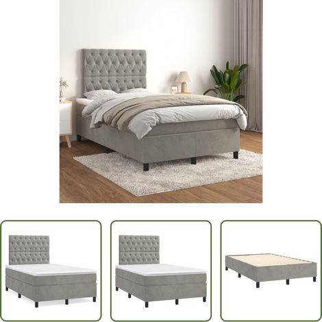 Samtbett -  Boxspringbett mit Matratze Hellgrau 120x200 cm Samt (1/5)