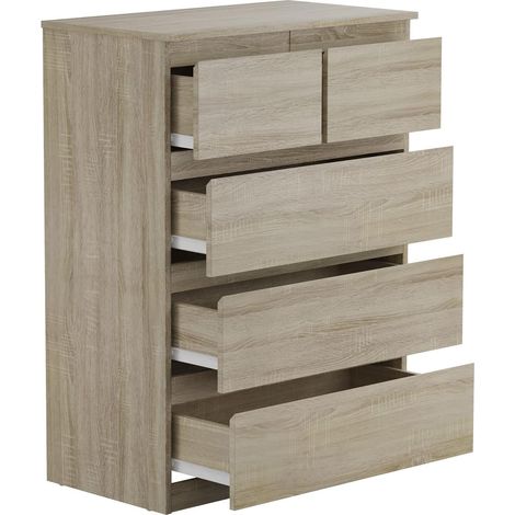 GOPLUS Commode avec 5 Tiroirs- 75x42x104CM- Style Moderne-Buffet de Rangement Rectangulaire avec Glissières Métalliques-Brun (1/5)