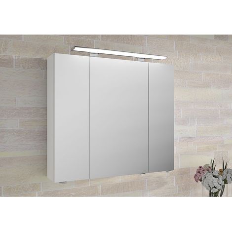3-türiger Badezimmer Spiegelschrank FES-4010-66 mit Korpus in weiß glänzend und inkl. LED - B/H/T: 80/71/17cm (1/5)
