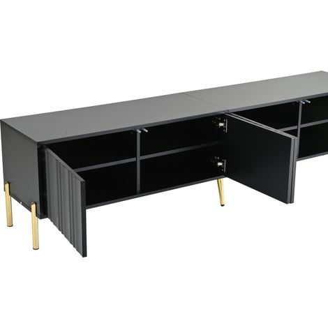 Meuble TV noir avec pieds dorés 190x38x48 cm, 4 portes, espace de rangement spacieux (1/5)