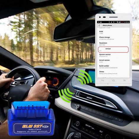 Scanner OBD2 Bluetooth 5.1 ELM327 V1.5 Diagnostic Automobile Outil de Scan pour iOS Android Détecteur Voiture Bleu (1/5)
