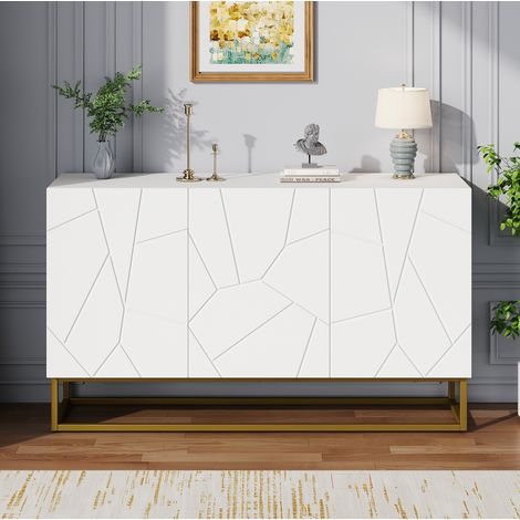 MEUBLIV Sideboard 130 cm weiß und goldfarben – 3 Türen, glänzende Front (1/5)