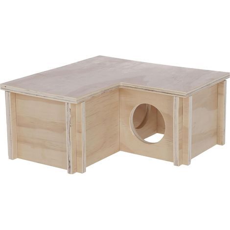 Wooden Hamster House, 3 Rooms 9.5x9.5cm, Removable Roof, Assembly System, Small Rodent (1/3)