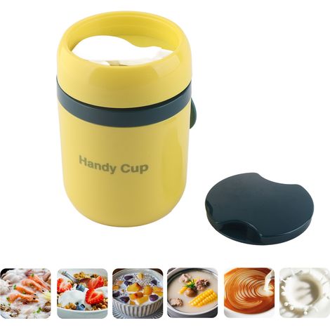 Contenants Isothermes pour Soupe 500ml, Anti-Brulure et Réchauffables, avec Cuillère Pliable pour Bureau ou École, Couleurs Jaune et Bleu (1/5)