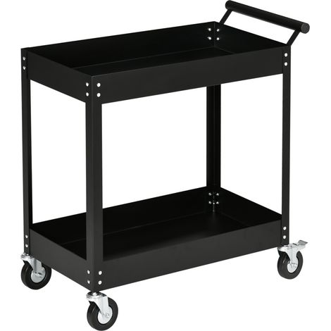 Chariot d'atelier 2 niveaux, desserte roulante en acier, charge max 150 kg, chariot à outils mobile 84,5 x 38 x 84 cm (1/5)