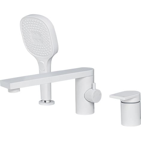Robinetterie de Baignoire 3 Trous Mitigeur pour Baignoire 3 trous avec Rotatif 360° Robinet de Douche Chaud et Froid Mélangeur en laiton pour Salle de Bain, Blanc PTBW22E (1/5)