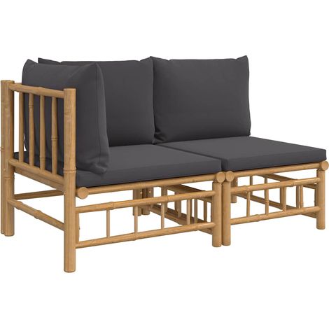 vidaXL Set de muebles de jardín 2 piezas bambú con cojines gris oscuro (1/2)