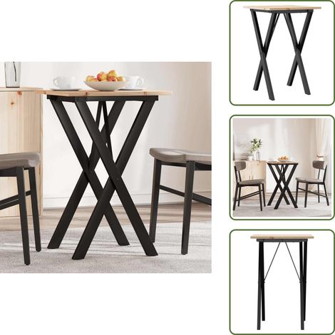 The Living Store Table à manger cadre en X 50x50x75 cm bois de pin massif acier - Table À Manger - Table Ronde - Table Extensible - Table Design - Table Bois Massif (1/5)