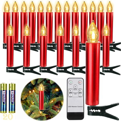 DOLASO 20 kabellose rote Weihnachtsbaum-LED-Kerzen mit Fernbedienung, Timer, flackernde Flamme, warmweiß, dimmbar, wasserdicht, Innen- und Außendekoration (inklusive 20 Batterien) (1/5)