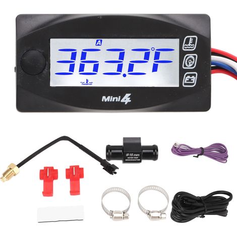 Jauge de température d'eau LCD pour moto, éclairage bleu, connecteur 3 voies, faisceau de câblage, thermomètre 16mm/0.63in (1/5)