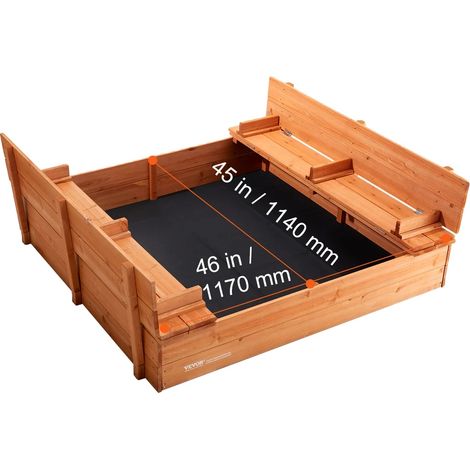 Bac à sable pour enfants avec couvercle, sièges d'angle confortables, assemblage facile (1/2)