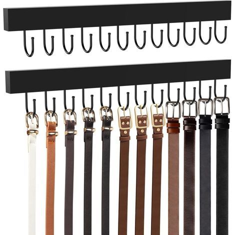 Lot de 2 cintres muraux en bois avec 24 crochets métalliques, rotation à 360°, grande capacité, noir (1/4)