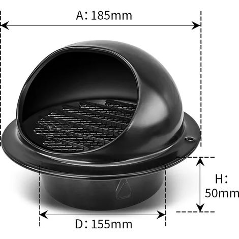 Grille d'aération étanche noire de 160 mm pour hotte aspirante, en acier inoxydable épais et dense, système de ventilation renforcé. (1/5)