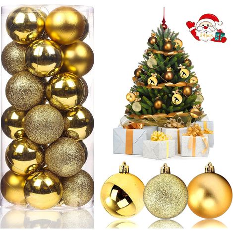 Boule De Noël - 24 Pièces - Plastique Résistant - Surface Brillante Matée Et Pailletée - Décoration Arbre De Noël Intérieur Extérieur (1/5)