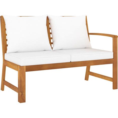 Banc de jardin Banquette de Jardin - Mobilier de jardin 114,5 cm avec coussin crème Bois solide d'acacia BV713138 - BonneVie (1/5)