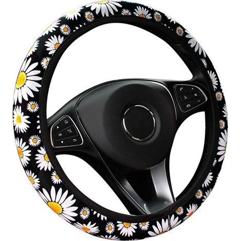Coprivolante per auto con grazioso fiore di margherita, decorazione per interni auto in maglia, accessorio universale per coprivolante auto, coprivolante senza anello interno (1/5)