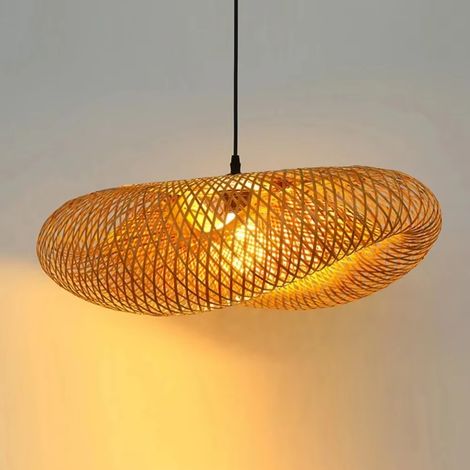 Lustre de restaurant, lustre LED en bambou tressé, lampe de table de bar/café, 60 cm, éclairage décoratif d'intérieur. (1/5)