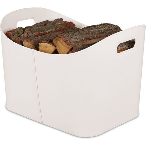 Panier à bûches Similicuir, Rangement Solide pour Bois avec poignées, XL, Blanc crème (1/5)
