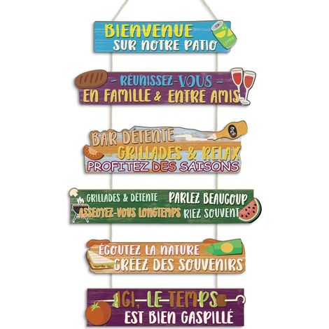 Décoration Murale Série de Panneaux BBQ, Décoration Suspendue Thème Grillades pour Patio Jardin Terrasse Bar Cuisine Maison (1/5)