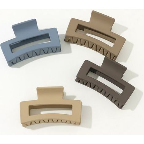 Set mit 4 neutralen und matten Haarspangen – große Damenhaarspange – stabile rechteckige Spange – beige, grau und blau (1/5)