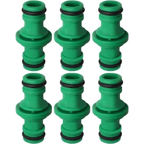 Lot de 6 connecteurs de tuyau à double prise, connecteurs de tuyau d'arrosage verts, adaptés au lavage de voiture et au raccordement de tuyau d'arrosage (1/4)
