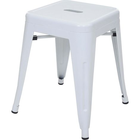 Tabouret en métal HWC-A73, désign industriel métallique, empilable - blanc (1/5)