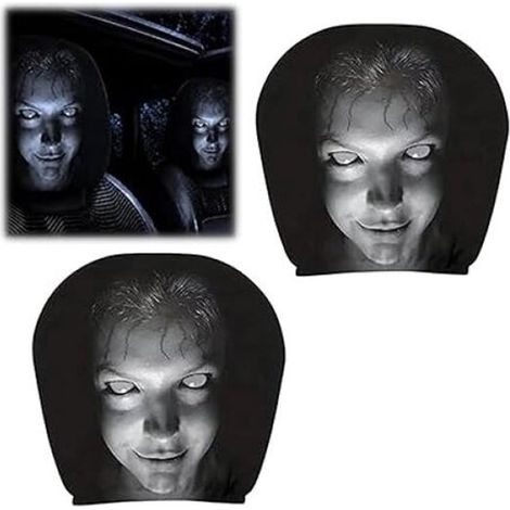 Copri poggiatesta per auto, 2 pezzi, motivo a faccia di fantasma inquietante, copertura completa, morbidi e si adattano perfettamente, lavabili, decorazione per auto di Halloween (1/5)