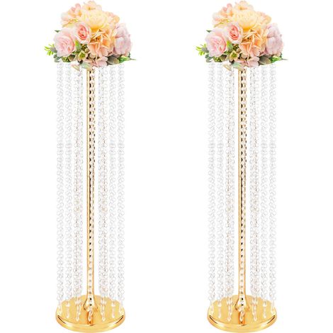 Lot de 2 supports à fleurs en cristal, hauteur 90 cm, vases, supports à fleurs, supports cylindriques pour vases, décoration pour mariage ou fête, supports à fleurs. (1/5)