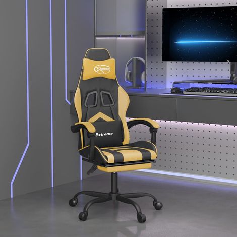vidaXL Silla gaming con reposapiés cuero sintético negro dorado (1/5)