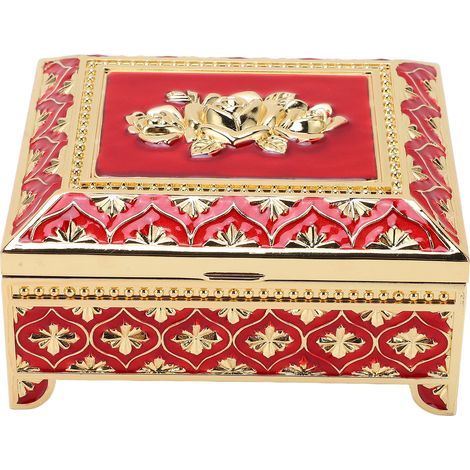 Boîte à Bijoux Vintage en Métal Estampée Rose - Coffret de Rangement Carré Style Européen, Idée Cadeau Déco Maison Rouge (1/5)