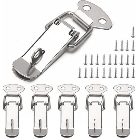 6 Pièces Fermeture a Levier Fermeture à Ressort Loquet, Loquet à Ressort Bascule 72mm, avec Crochet, pour Coffret, Boîte, Tiroir, Armoire, Coffre à Outil, avec 24 Vis (1/5)